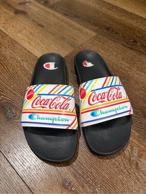 Champion Coca Cola limited edition Black Slides sandals with Multicolor size 11